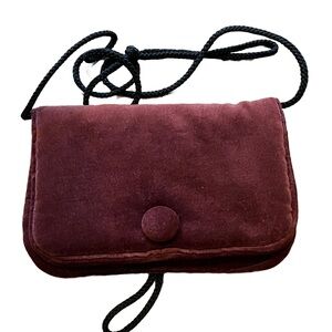 Vintage Red Velvet Crossbody Bag with Velcro Pocket